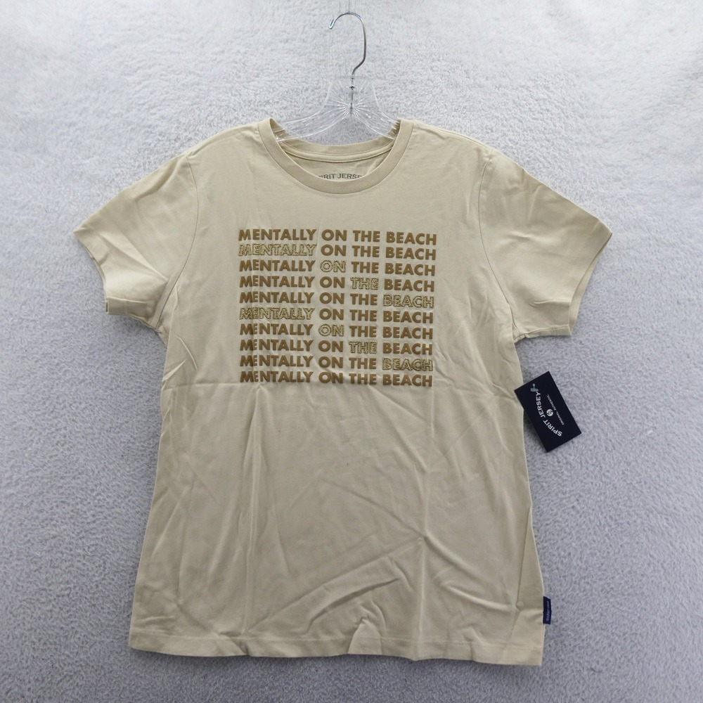 Spirit Jersey Shirt Womens Medium Mentally On The Beach Tan Graphic Cotton Tee
